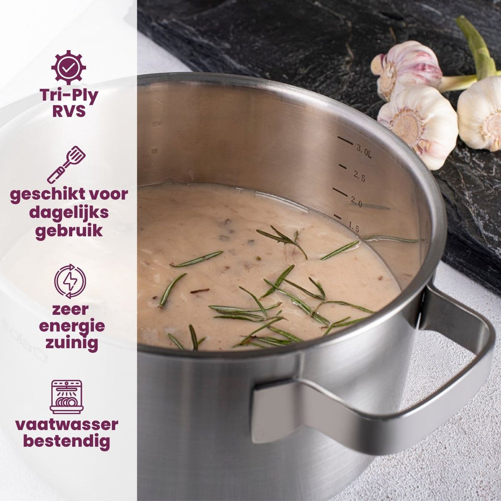 Sola Topfset Ruby 5-Teilig Premium Triply Edelstahl - Kochtopf ø 16, 18, 20, 24 cm & Stielkasserolle ø 16 cm - geeignet für alle Wärmequellen