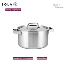 Sola Topfset Ruby 5-Teilig Premium Triply Edelstahl - Kochtopf ø 16, 18, 20, 24 cm & Stielkasserolle ø 16 cm - geeignet für alle Wärmequellen