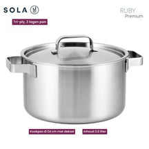 Sola Topfset Ruby 5-Teilig Premium Triply Edelstahl - Kochtopf ø 16, 18, 20, 24 cm & Stielkasserolle ø 16 cm - geeignet für alle Wärmequellen