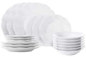 Villa d'Este Home Geschirrset Scallop Weiß Opalglas 18-teilig / 6 Personen - 6 Speiseteller, 6 Frühstücksteller und 6 Suppenteller