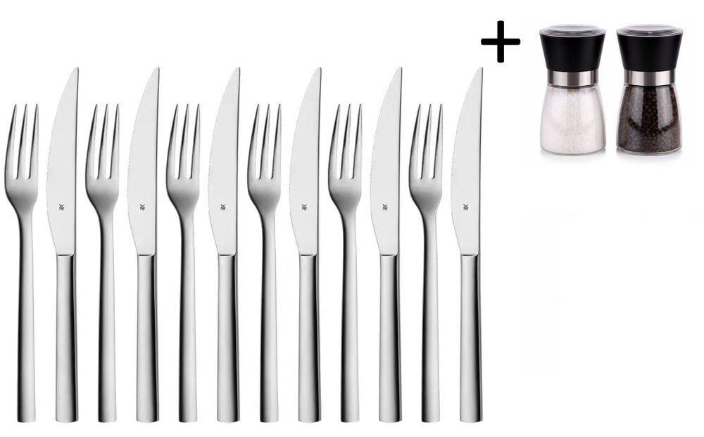 WMF Steakbesteck Nuova 12-teilig - Inklusive GRATIS Cookinglife Pfeffer- und Salzmahlerset