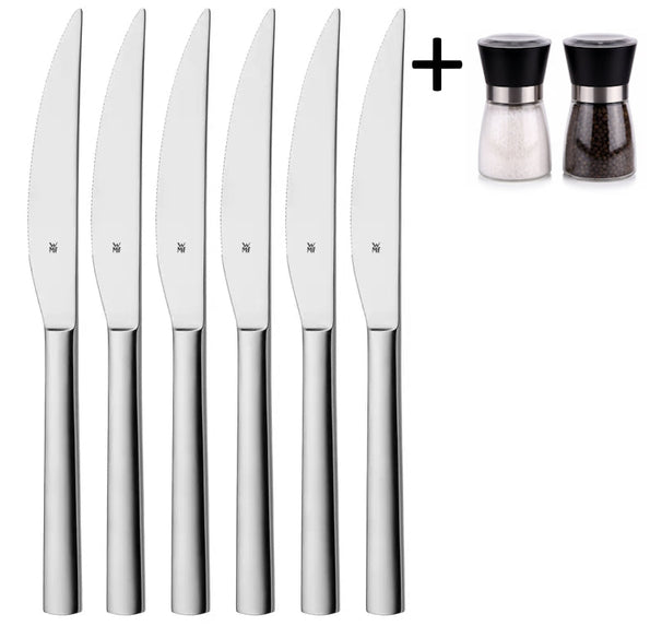 WMF Steakmesser Nuova - 6 Stück - Inklusive GRATIS Cookinglife Pfeffer- und Salzmahlerset