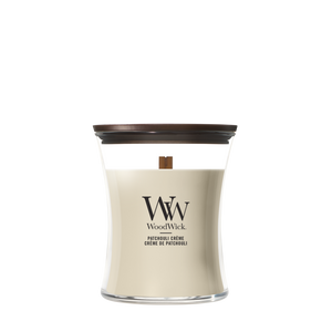 WoodWick Duftkerze Medium Patchouli Crème - 11 cm / ø 10 cm - Duftkerze im Glas - Holzdocht