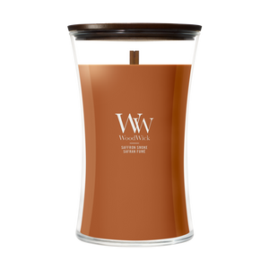WoodWick Duftkerze Large Saffron Smoke - 18 cm / ø 10 cm - Duftkerze im Glas - Holzdocht
