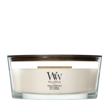 WoodWick Duftkerze Ellipse Tonka & Almond Milk - 9 cm / 19 cm - Duftkerze im Glas - Holzdocht