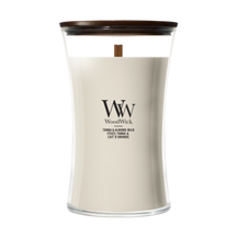 WoodWick Duftkerze Large Tonka & Almond Milk - 18 cm / ø 10 cm - Duftkerze im Glas - Holzdocht