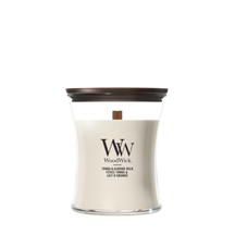 WoodWick Duftkerze Medium Tonka & Almond Milk - 11 cm / ø 10 cm - Duftkerze im Glas - Holzdocht