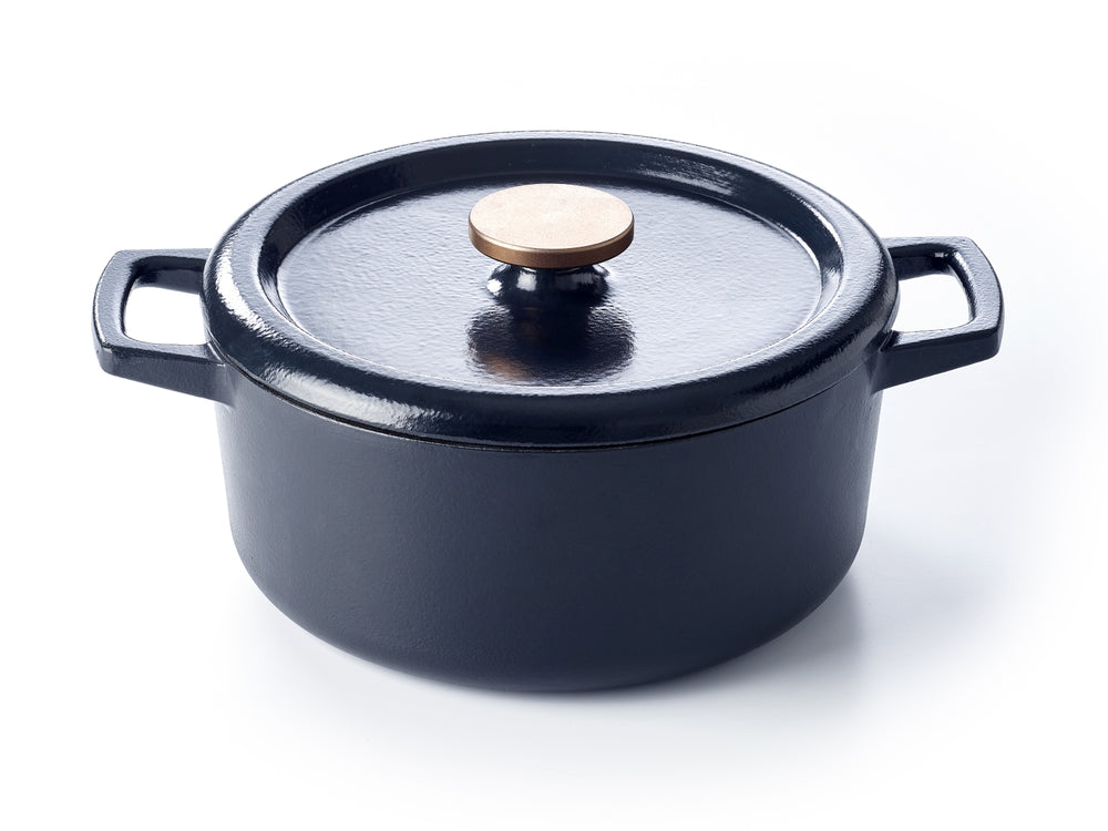 Alva Bräter - Dutch Oven - Nori - Gusseisen ø 26 cm -emaillierte Antihaftbeschichtung + Gratis Ledergriffe