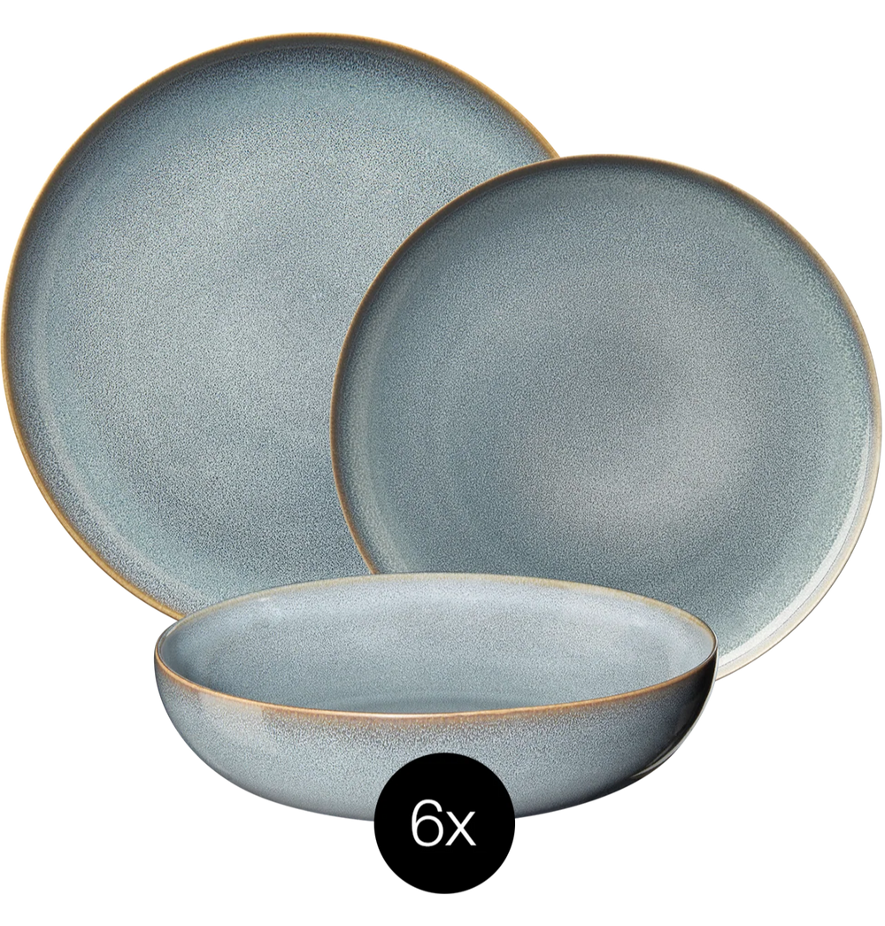 ASA Selection Geschirrset Saisons - Denim - 18-teilig / 6 Personen - 6 Dinner-Teller, 6 Frühstücksteller und 6 Schalen