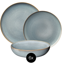 ASA Selection Geschirrset Saisons - Denim - 18-teilig / 6 Personen - 6 Dinner-Teller, 6 Frühstücksteller und 6 Schalen