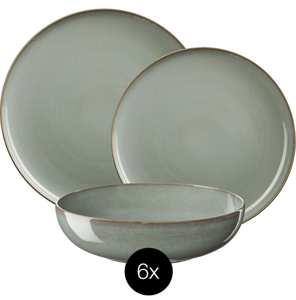 ASA Selection Geschirrset Saisons - Eucalyptus - 18-teilig / 6 Personen - 6 Speiseteller, 6 Schalen und 6 Frühstücksteller