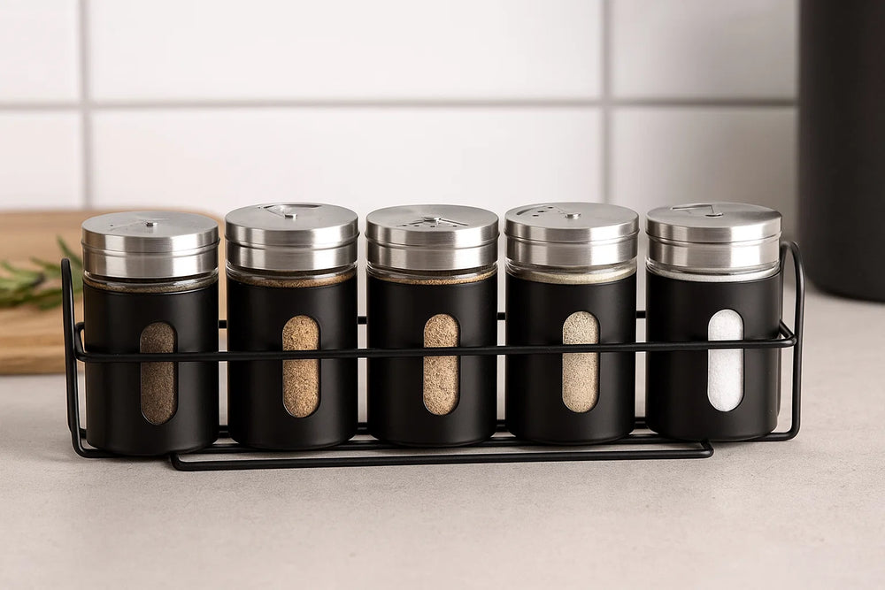 Cookinglife Kräuterregal Schwarz 5-teilig - Mit Kräuterspendern 80 ml