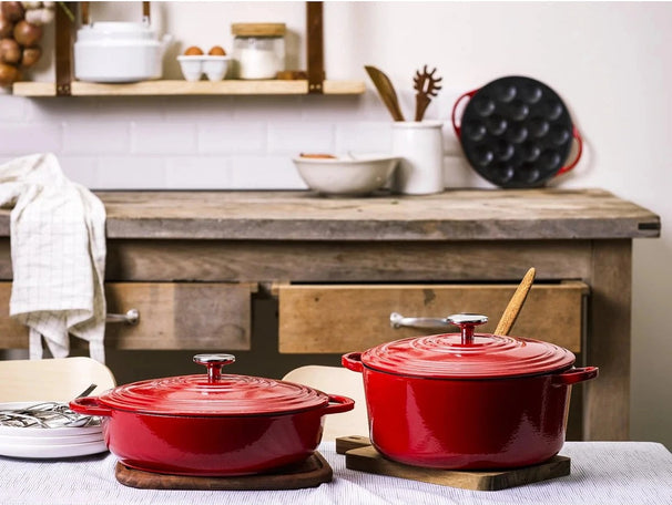 BK Flacher Bräter Bourgogne Chili Red Gusseisen ø 28 cm - emaillierte Antihaftbeschichtung