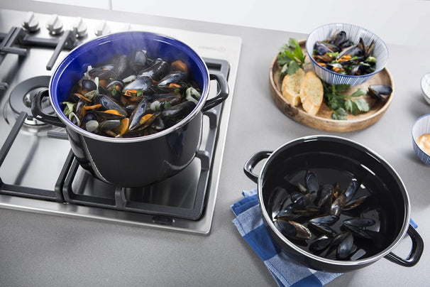 BK Muscheltopf Fortalit Emaille Schwarz ø 22 cm / 5 Liter - emaillierte Antihaftbeschichtung
