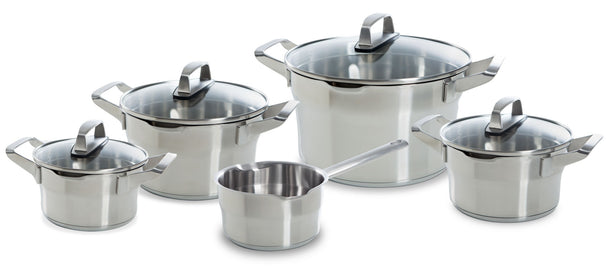 BK Topfset Premium+ Edelstahl 5-teilig - Kochtöpfe ø 16, 18 & 20 cm, Stielkasserolle ø 16 cm & Suppentopf ø 24 cm