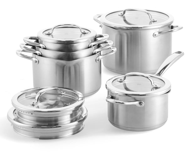 BK Topfset Twist Edelstahl 5-teilig - Kochtöpfe ø 16, 18, 20 & 22 cm & Stielkasserolle ø 16 cm