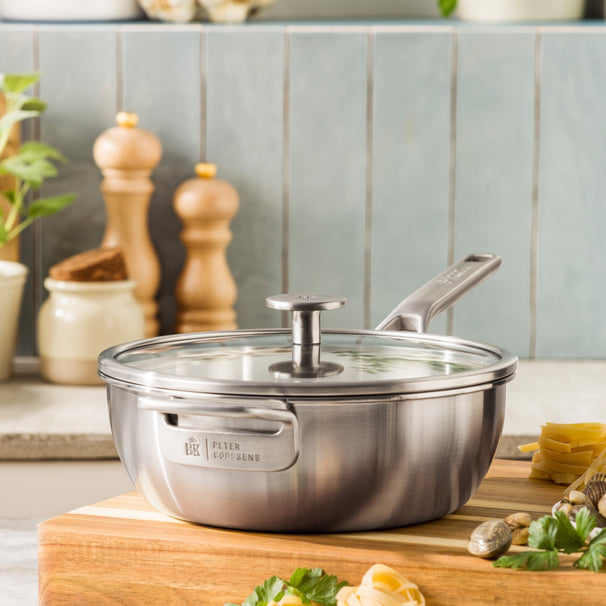 BK Sauteuse Peter Goossens Maestro 3-Ply Edelstahl ø 24 cm / 3,4 Liter - mit Deckel - ohne Antihaftbeschichtung