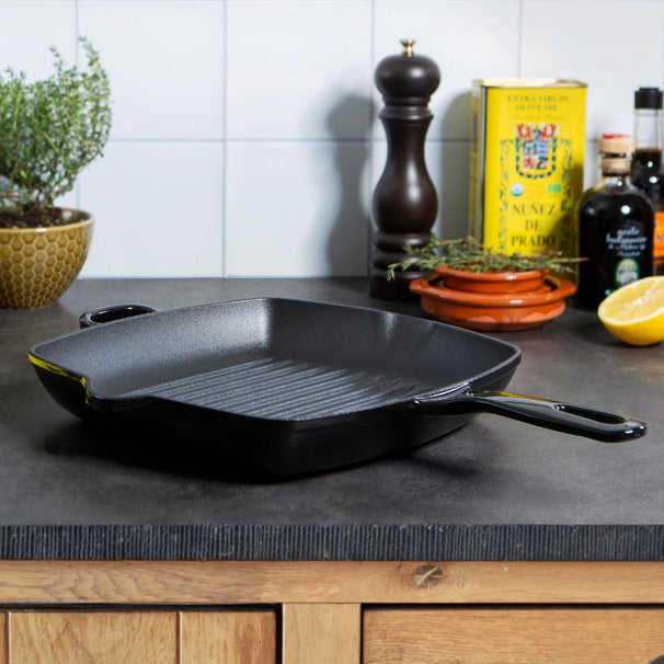 BK Grillpfanne Bourgogne Jet Black Gusseisen 26 x 26 cm - emaillierte Antihaftbeschichtung