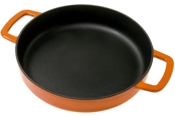 Combekk Bratpfanne Skillet mit 2 Griffen Gusseisen Orange ø 24 cm - emaillierte Antihaftbeschichtung