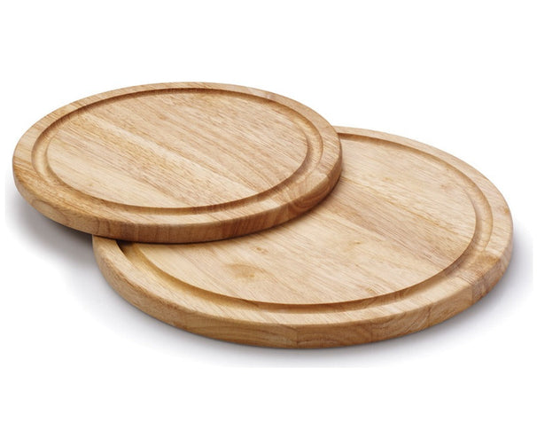 Continenta Holz Pizzabrett / Servierbrett mit Saftrille - Gummibaumholz - ø 25 cm