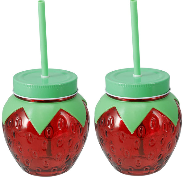 Cookinglife Wassergläser Glas/Kunststoff 10cm - 2er Set Trinkglas - Erdbeere