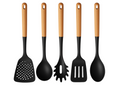 Cookinglife Kochgeschirr Set - Kochgeschirr Set - Holz schwarz 5-teilig - Schaumkelle, Suppenlöffel, Spaghettilöffel, Bratschaufel & Servierlöffel