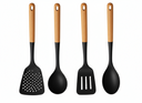 Cookinglife Kochgeschirr Set - Kochgeschirr Set - Holz schwarz 4-teilig - Schaumkelle, Suppenlöffel, Pfannenwender & Servierlöffel