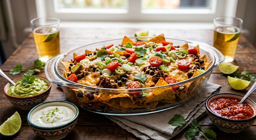 Knusprige Nachos, geschmolzener Käse und alle Toppings, die du möchtest.