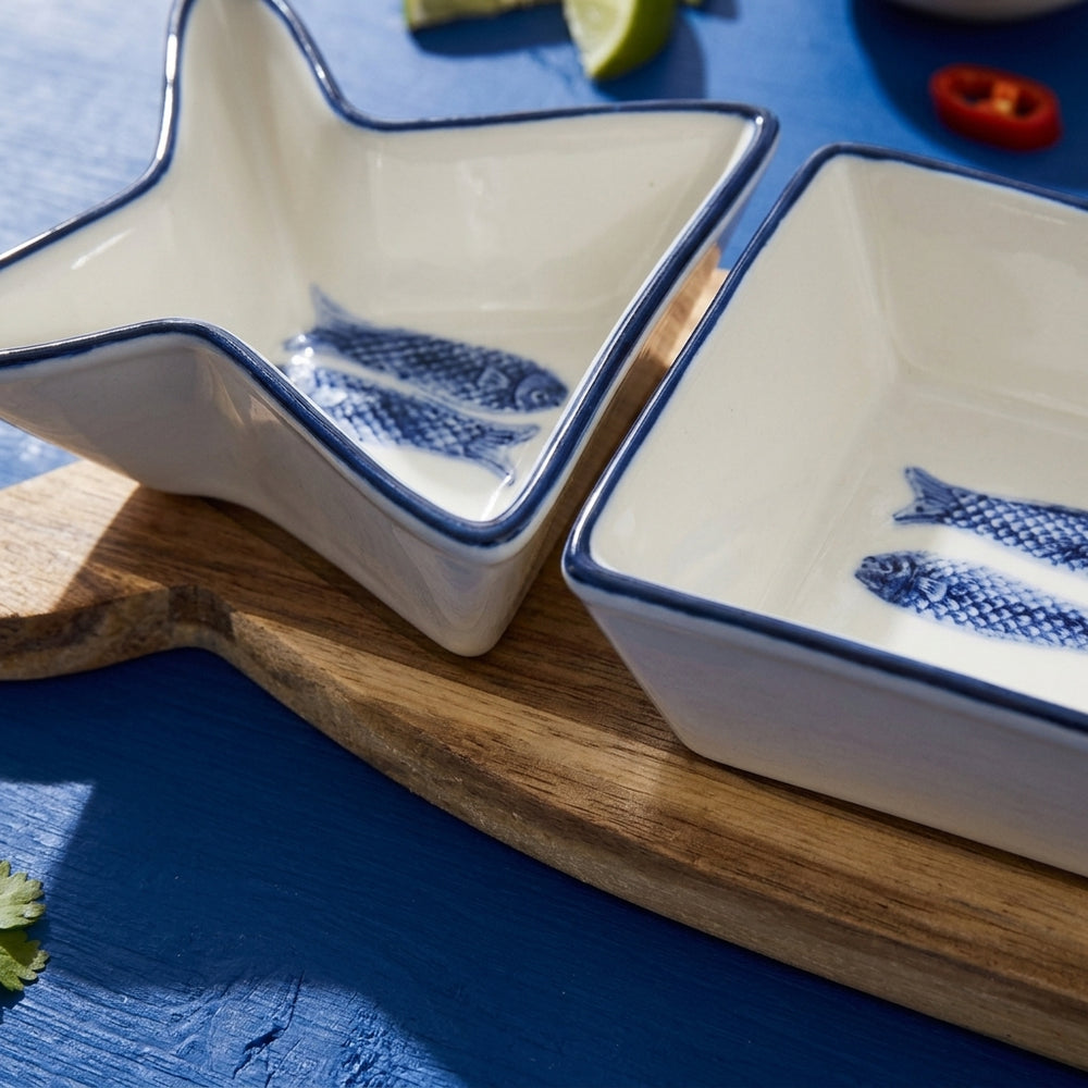 Cosy & Trendy Servierbrett mit Schälchen Branzino 5-teilig - Weiß & Blau - 37 x 9,5 cm
