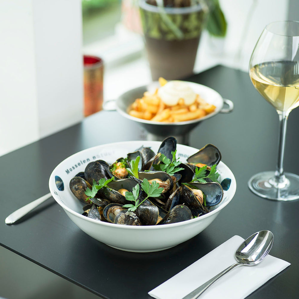 Muschelset - Muscheltopf ø 24 cm (Induktion) mit Muschteller & Anovi Muschelbesteck - 2 Personen