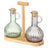Cosy & Trendy Olie- en Azijnstel met Houder - Glas & Acaciahout - 2 flessen