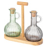 Cosy & Trendy Olie- en Azijnstel met Houder - Glas & Acaciahout - 2 flessen
