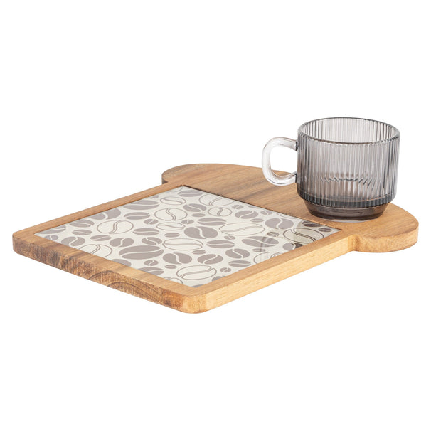 Cosy & Trendy Frühstücksbrett mit Kaffeeglas - Akazienholz - 24,5 x 22,5 cm