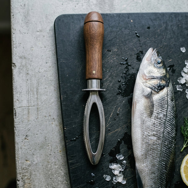 Crafts La Marée Fischzubereitungsset 3-teilig - Fischgrätenpinzette, Fischschupper & Handschuh