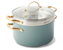 GreenPan Kochtopf mit Sieb Padova Reserve Smokey Blue ø 24 cm / 5,7 Liter - keramische Antihaftbeschichtung
