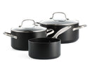 GreenPan Topfset Copenhagen Schwarz 3-teilig - Stielkasserolle ø 16 cm, Kochtopf ø 18 & 20 cm - keramische Antihaftbeschichtung