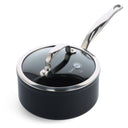 GreenPan Stielkasserolle Barcelona Pro Schwarz ø 18 cm / 2,1 Liter - mit Deckel - keramische Antihaftbeschichtung