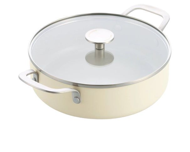 KitchenAid Schmorpfanne mit Deckel Aluminium Almond Cream ø 24 cm / 3,1 Liter - keramische Antihaftbeschichtung