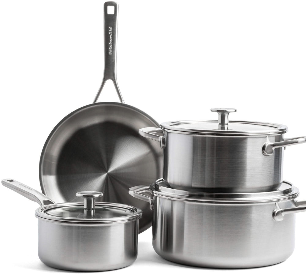 KitchenAid Topfset Multi-Ply 4-teilig - Edelstahl - Kochtöpfe ø 20, 24 cm, Stieltopf ø 16 cm & Bratpfanne ø 24 cm