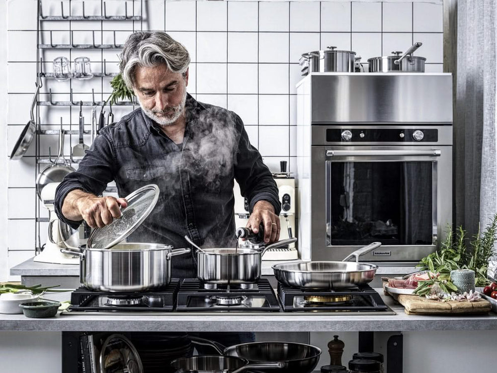 KitchenAid Topfset Multi-Ply 4-teilig - Edelstahl - Kochtöpfe ø 20, 24 cm, Stieltopf ø 16 cm & Bratpfanne ø 24 cm