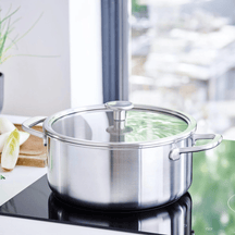 KitchenAid Topfset Multi-Ply 4-teilig - Edelstahl - Kochtöpfe ø 20, 24 cm, Stieltopf ø 16 cm & Bratpfanne ø 24 cm