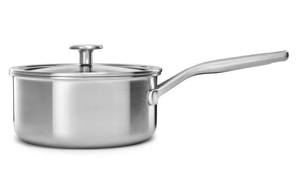 KitchenAid Stielkasserolle Tri-Ply Edelstahl ø 16 cm / 1,5 Liter - mit Deckel - ohne Antihaftbeschichtung