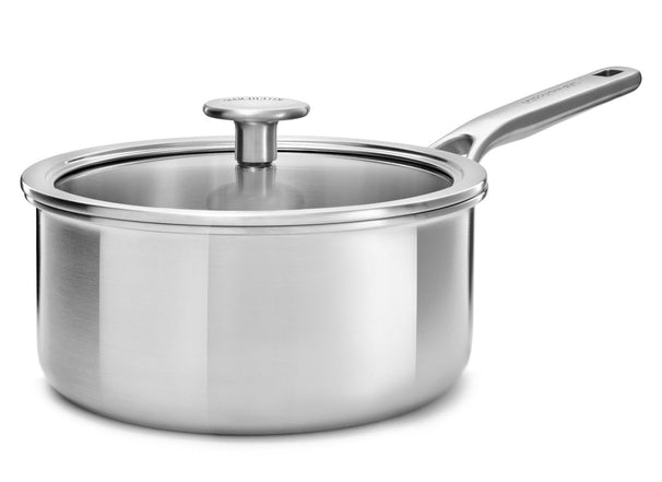 KitchenAid Stielkasserolle Tri-Ply Edelstahl ø 20 cm / 3,1 Liter - mit Deckel - ohne Antihaftbeschichtung