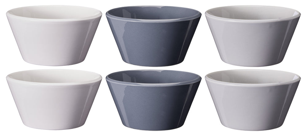 Cookinglife Suppenschüsseln / Schüsseln – Siaki Weiß / Blau / Grau ø 14 cm – Porzellan – 6 Stück
