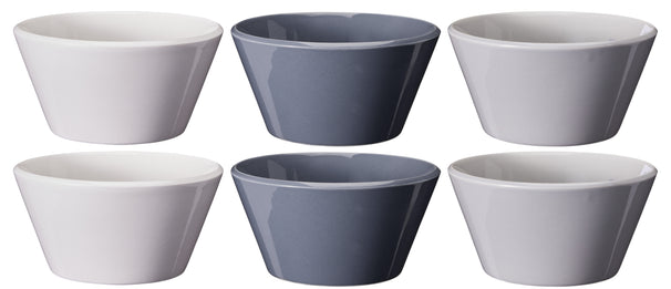 Cookinglife Suppenschüsseln / Schüsseln – Siaki Weiß / Blau / Grau ø 14 cm – Porzellan – 6 Stück