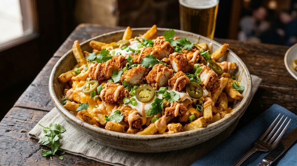 Knusprige Pommes, saftiges Hähnchen und all deine Lieblingstoppings in einer Schale.