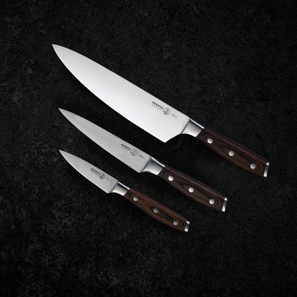 Messermeister Messerset Avanta Pakkaholz 3-teilig - Kochmesser, Universalmesser & Schälmesser