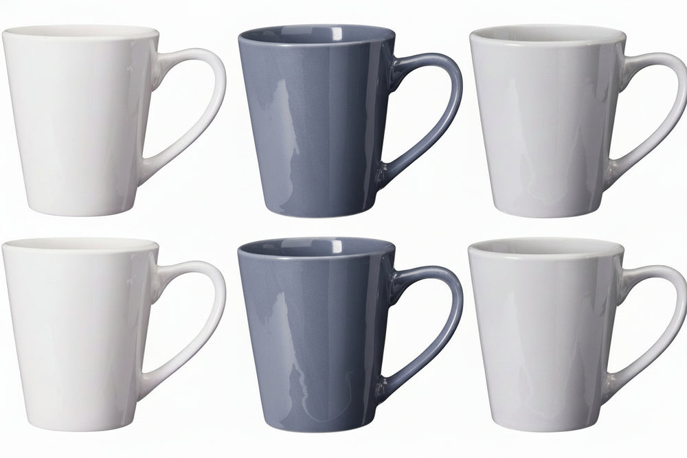 Cookinglife Siaki Becher – Weiß/Blau/Grau, 350 ml – Porzellan – 6er-Set
