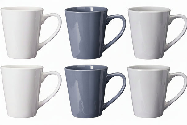 Cookinglife Siaki Becher – Weiß/Blau/Grau, 350 ml – Porzellan – 6er-Set