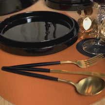 Cookinglife 6 Platzsets + 6 Untersetzer - Doppelseitig - Veganes Leder - Schwarz / Cognac - 12 Stück